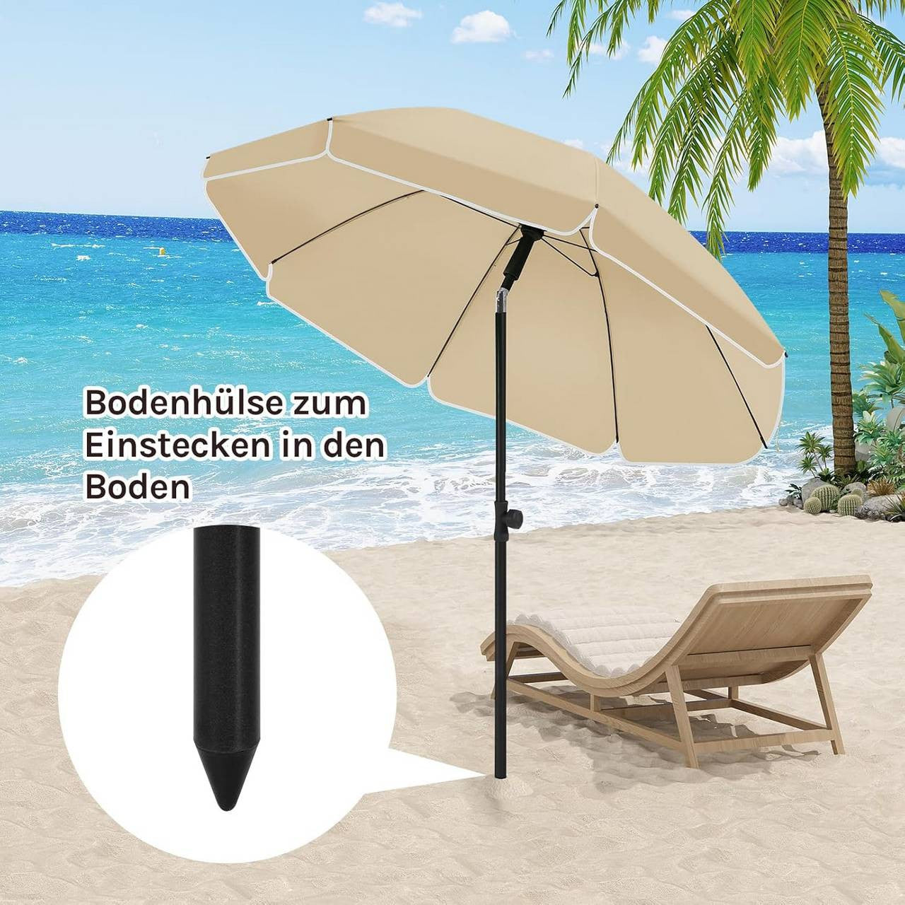24goodz Parasol - UV-Resistant Protection - Adjustable Height and Angle - 180 g/m² Polyester - For Outdoor Activities - Taupe 175 cm