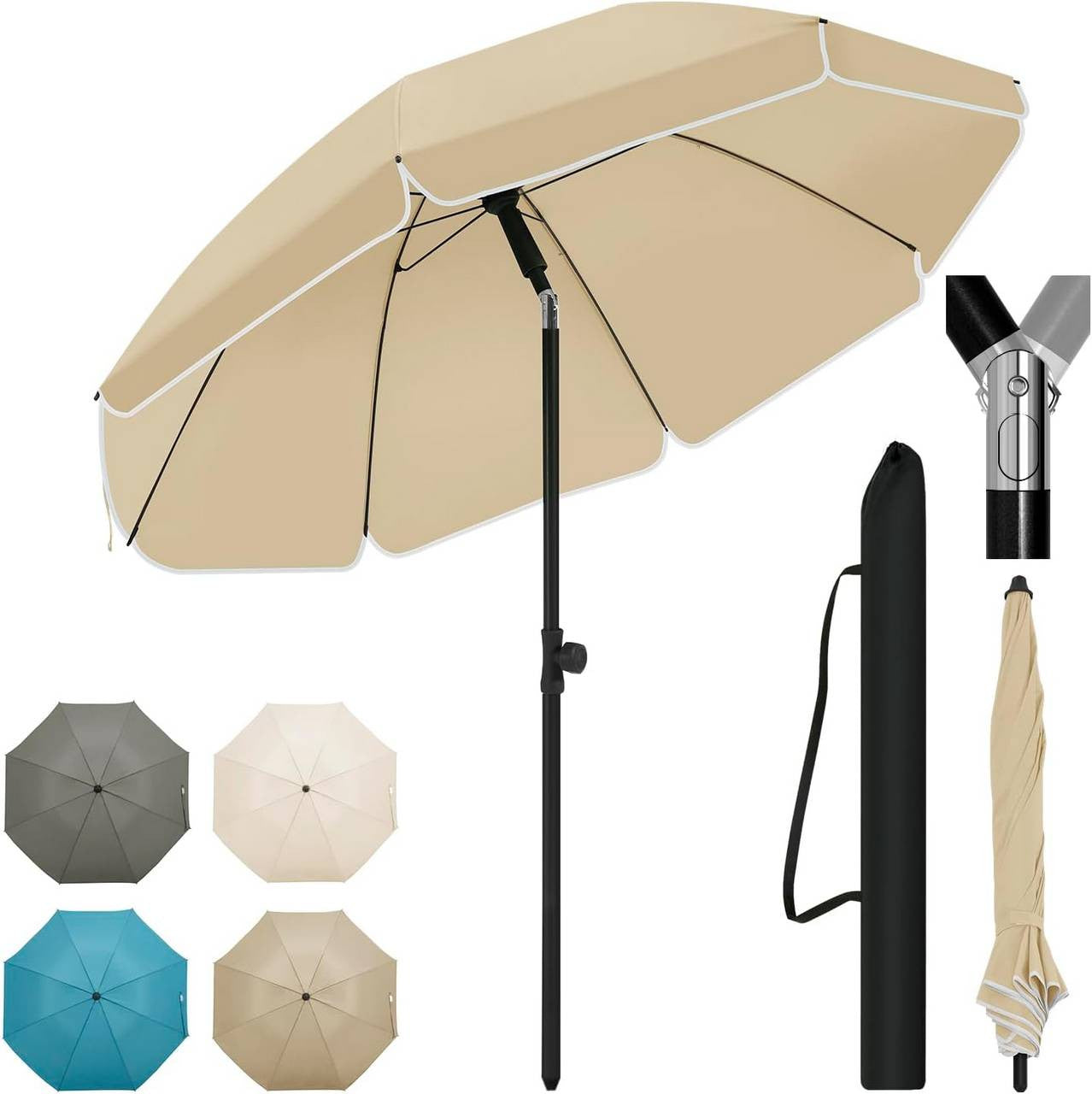 24goodz Parasol - UV-Resistant Protection - Adjustable Height and Angle - 180 g/m² Polyester - For Outdoor Activities - Taupe 175 cm