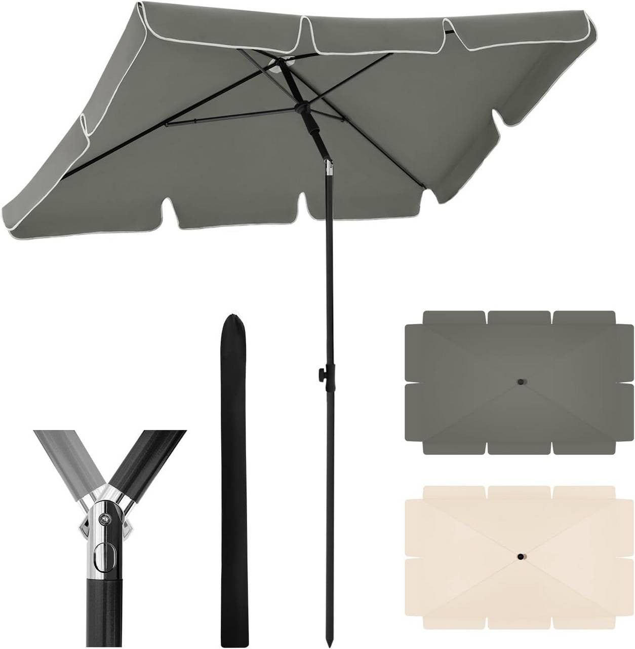 24goodz Rectangular Parasol - UV-Resistant Protection - Adjustable Height and Angle - 180 g/m² Polyester - For Outdoor Activities - Dark Grey