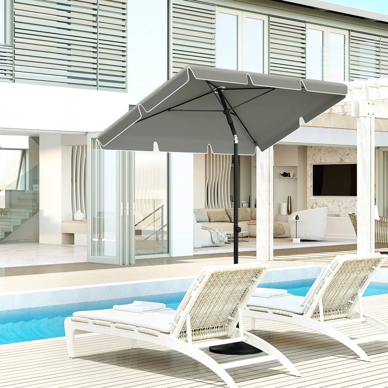 24goodz Rectangular Parasol - UV-Resistant Protection - Adjustable Height and Angle - 180 g/m² Polyester - For Outdoor Activities - Dark Grey