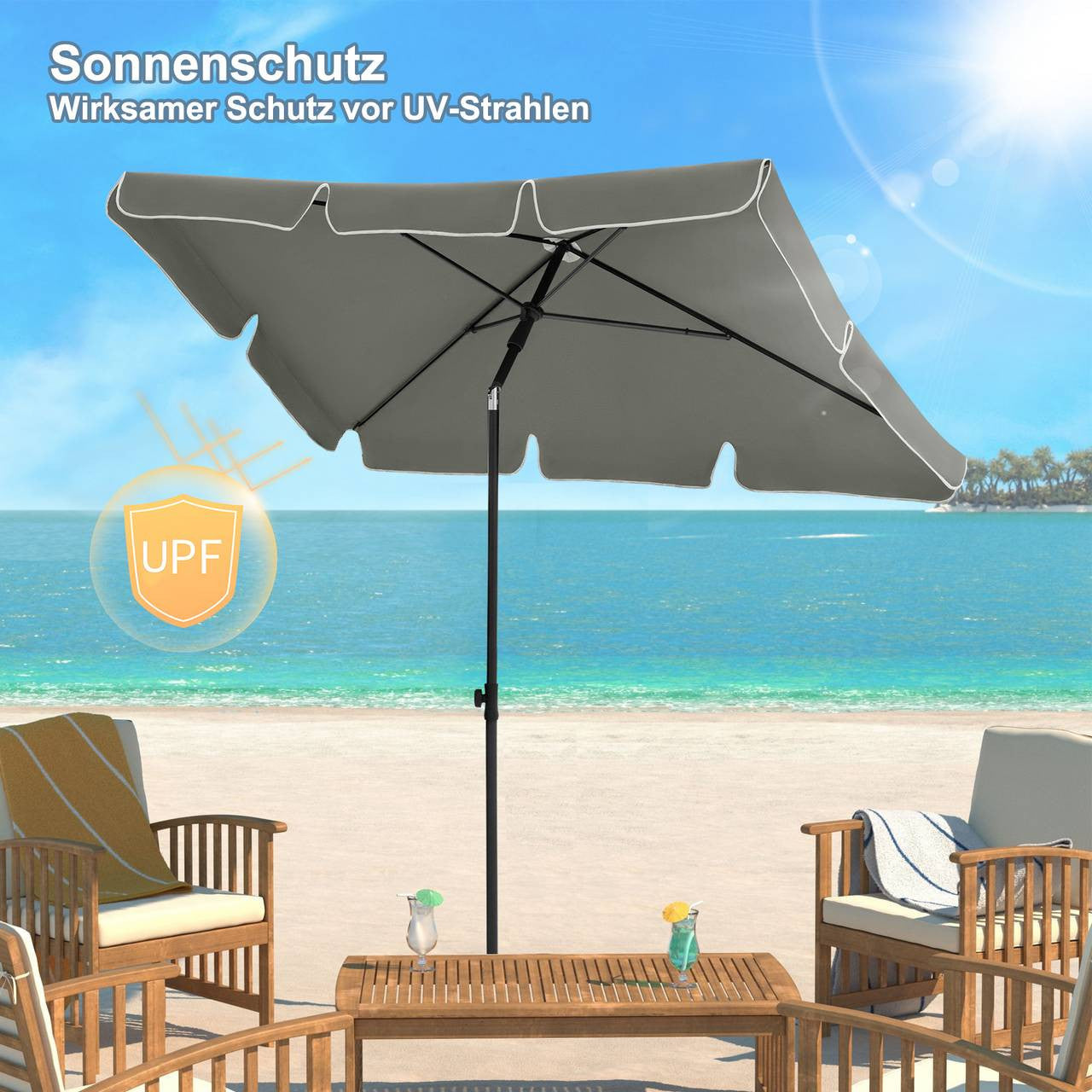 24goodz Rectangular Parasol - UV-Resistant Protection - Adjustable Height and Angle - 180 g/m² Polyester - For Outdoor Activities - Dark Grey