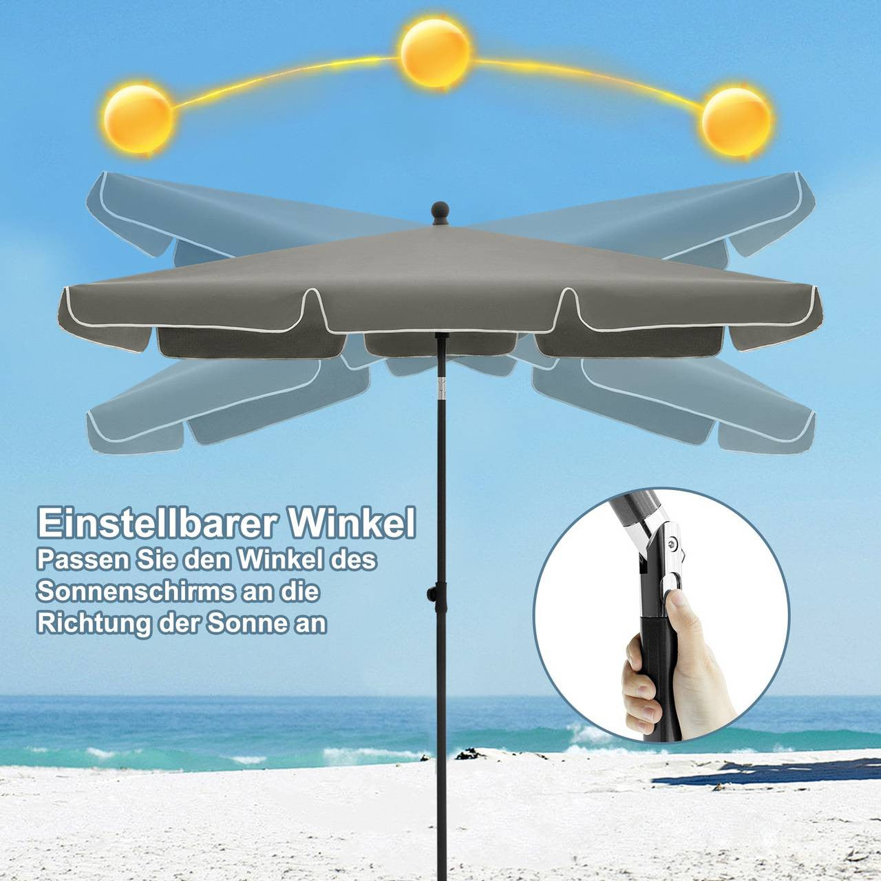 24goodz Rectangular Parasol - UV-Resistant Protection - Adjustable Height and Angle - 180 g/m² Polyester - For Outdoor Activities - Dark Grey
