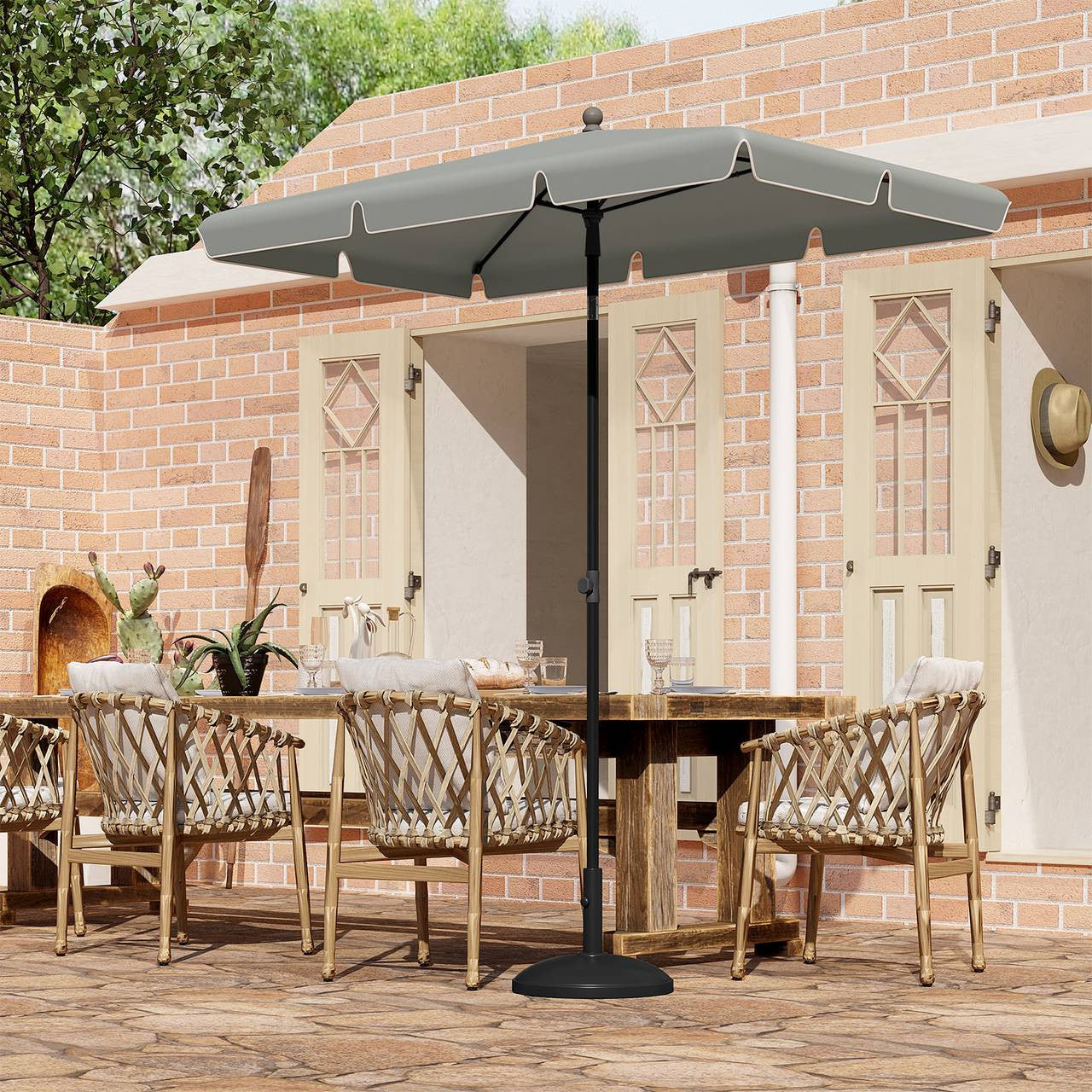 24goodz Rectangular Parasol - UV-Resistant Protection - Adjustable Height and Angle - 180 g/m² Polyester - For Outdoor Activities - Dark Grey