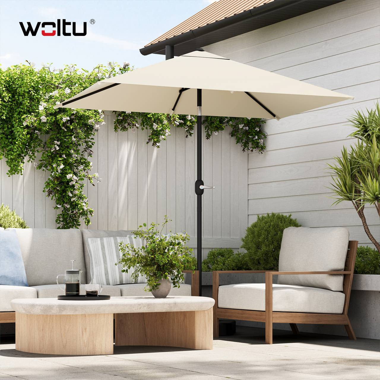 24goodz Parasol - UV Protection - Adjustable Tilt Function - Polyester - For Outdoor Relaxation - Beige