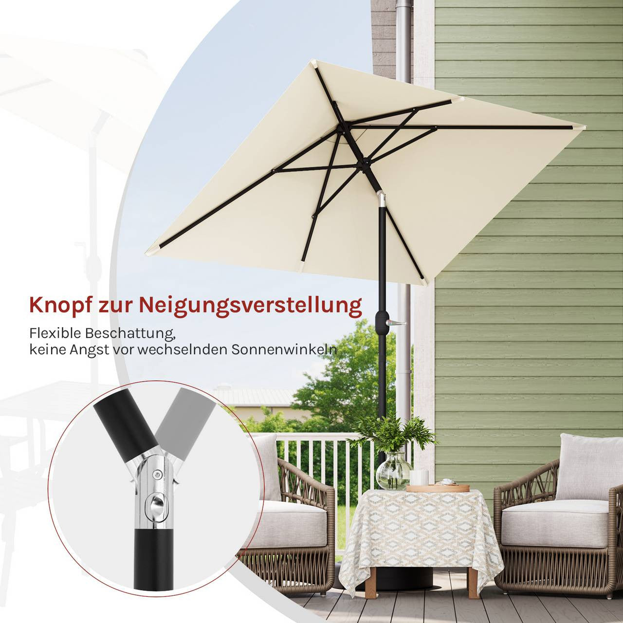 24goodz Parasol - UV Protection - Adjustable Tilt Function - Polyester - For Outdoor Relaxation - Beige