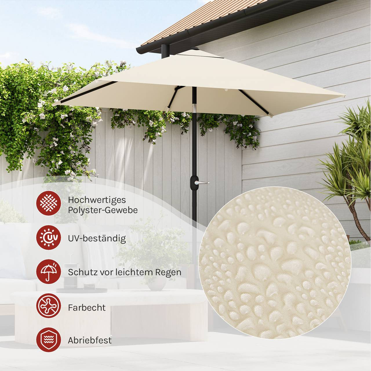 24goodz Parasol - UV Protection - Adjustable Tilt Function - Polyester - For Outdoor Relaxation - Beige