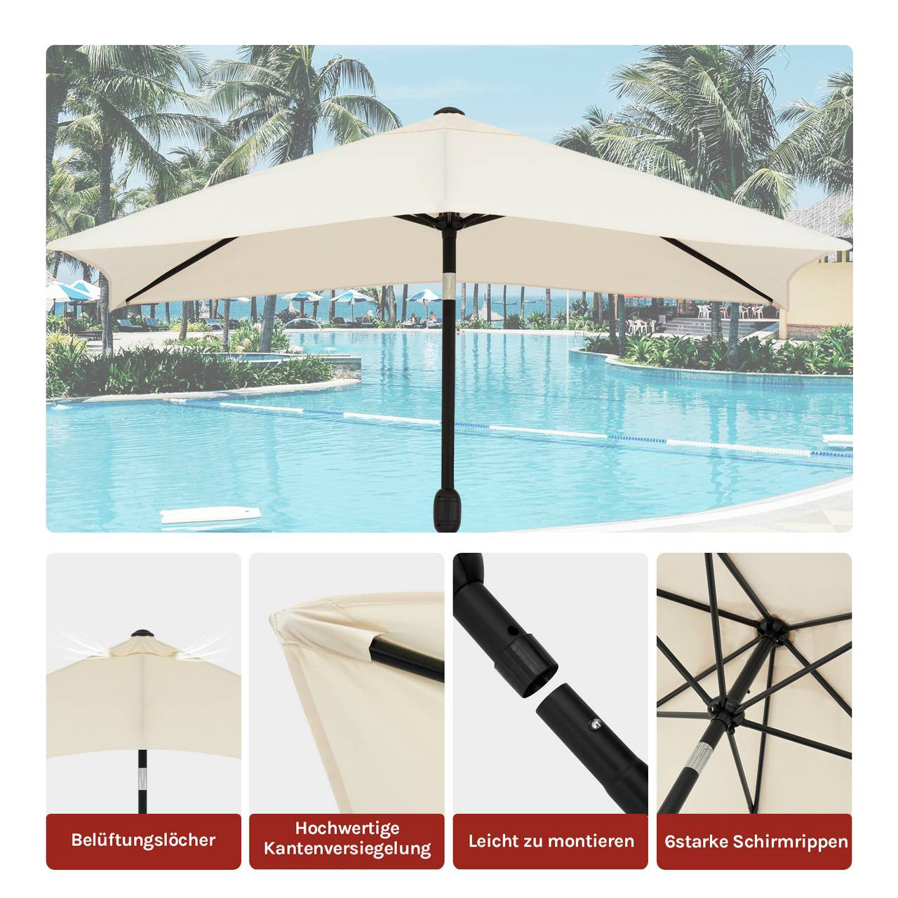 24goodz Parasol - UV Protection - Adjustable Tilt Function - Polyester - For Outdoor Relaxation - Beige