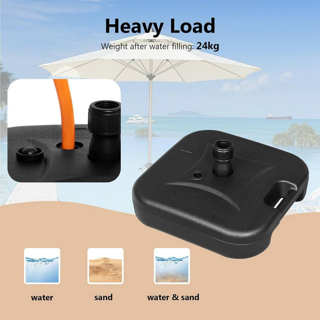 24goodz Parasol Stand 19 L - Durable and Weather-Resistant - HDPE - For Outdoor Use - Black