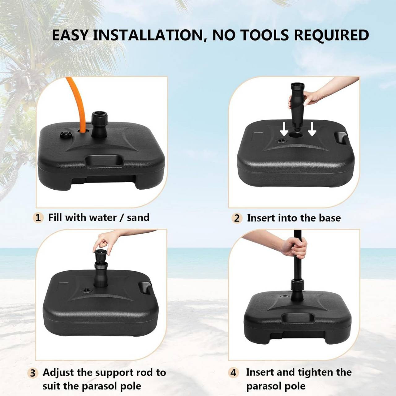 24goodz Parasol Stand 19 L - Durable and Weather-Resistant - HDPE - For Outdoor Use - Black