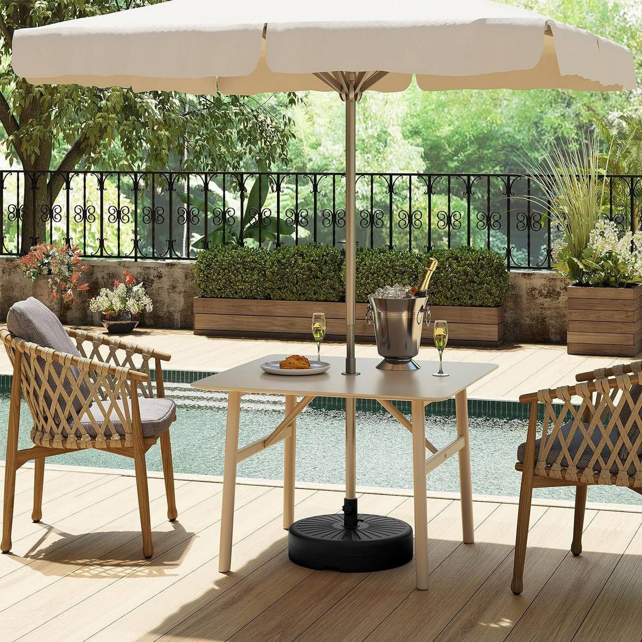 24goodz Round Parasol Stand 22L - Durable and Weather-Resistant - HDPE - For Outdoor Use - Black