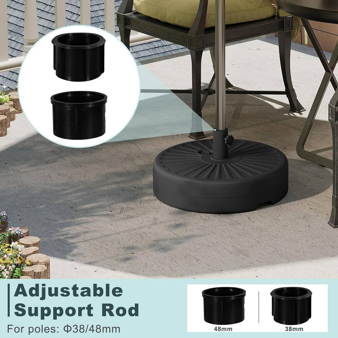24goodz Round Parasol Stand 22L - Durable and Weather-Resistant - HDPE - For Outdoor Use - Black