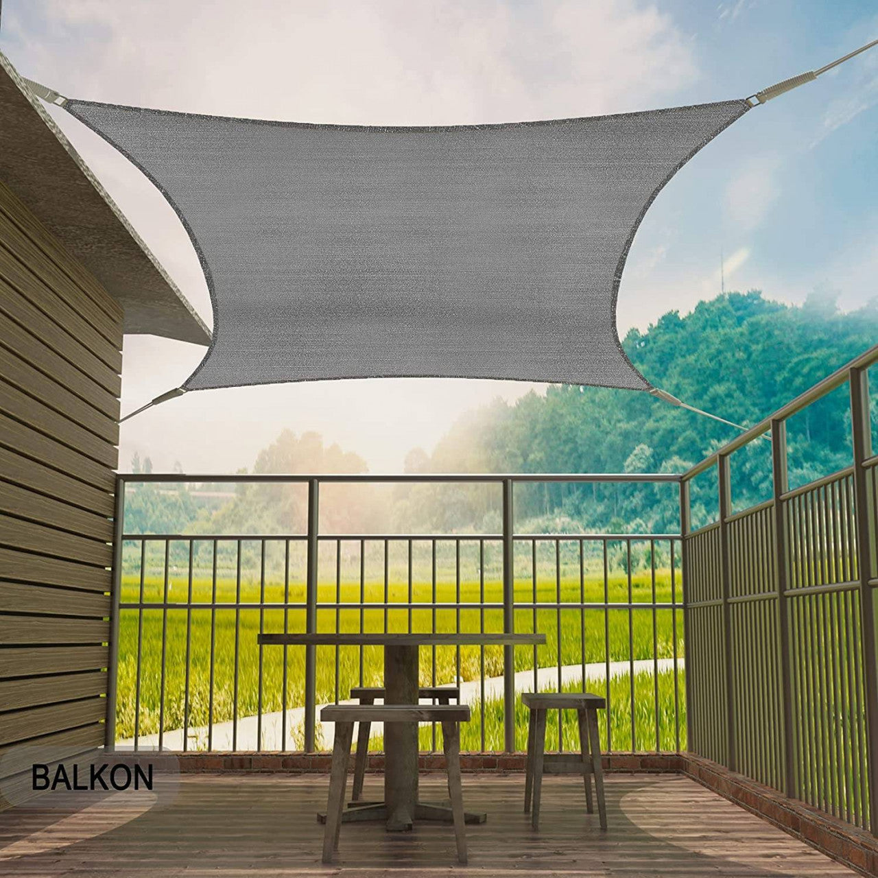 24goodz Rectangular Sun Shade Sail - Up to 85% UV Protection - Durable and Easy to Install - HDPE - Grey - 2x4 m