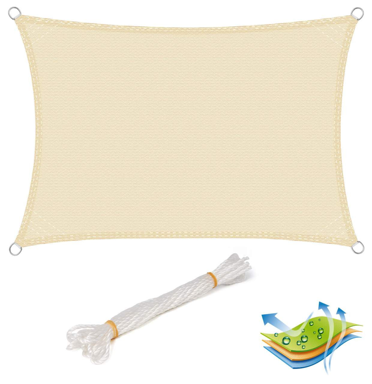 24goodz Sun Shade Sail - UV Protection - Tear-Resistant Design - 100% HDPE - Cream - 3x5 m - cm