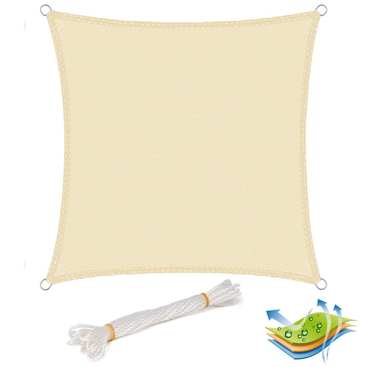 24goodz Sun Shade Sail - UV Protection - Easy Installation - HDPE - For Gardens and Patios - Cream 5x5 cm