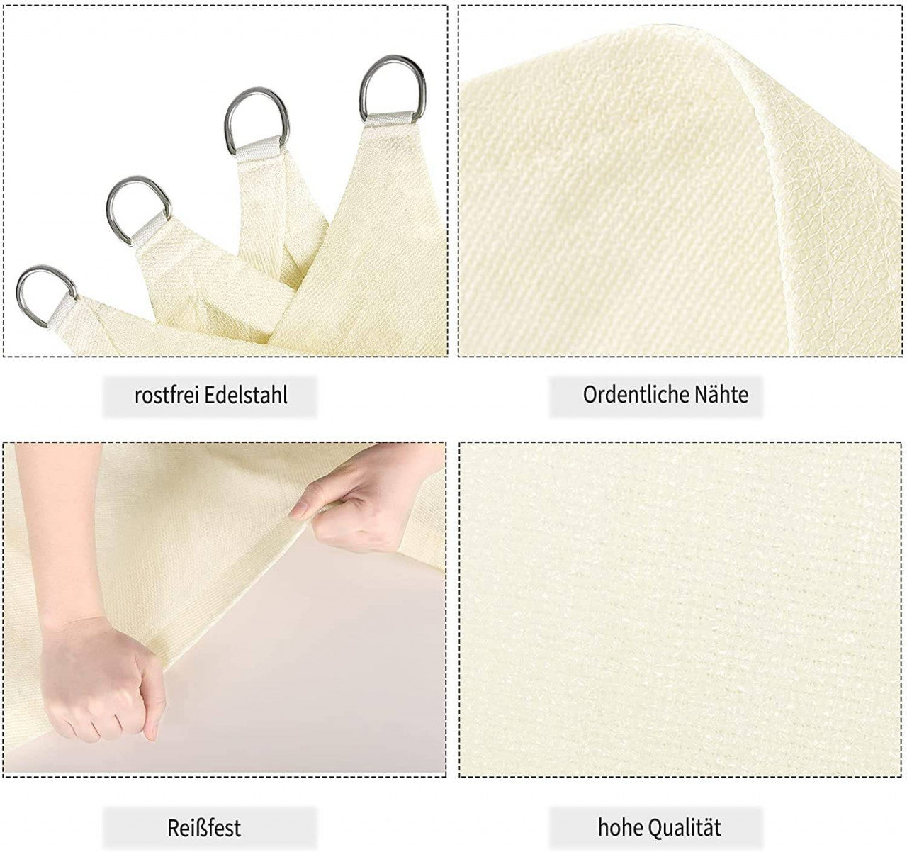 24goodz Sun Shade Sail - UV Protection - Tear Resistant - 100% HDPE - Cream - 4x4x4 m - cm