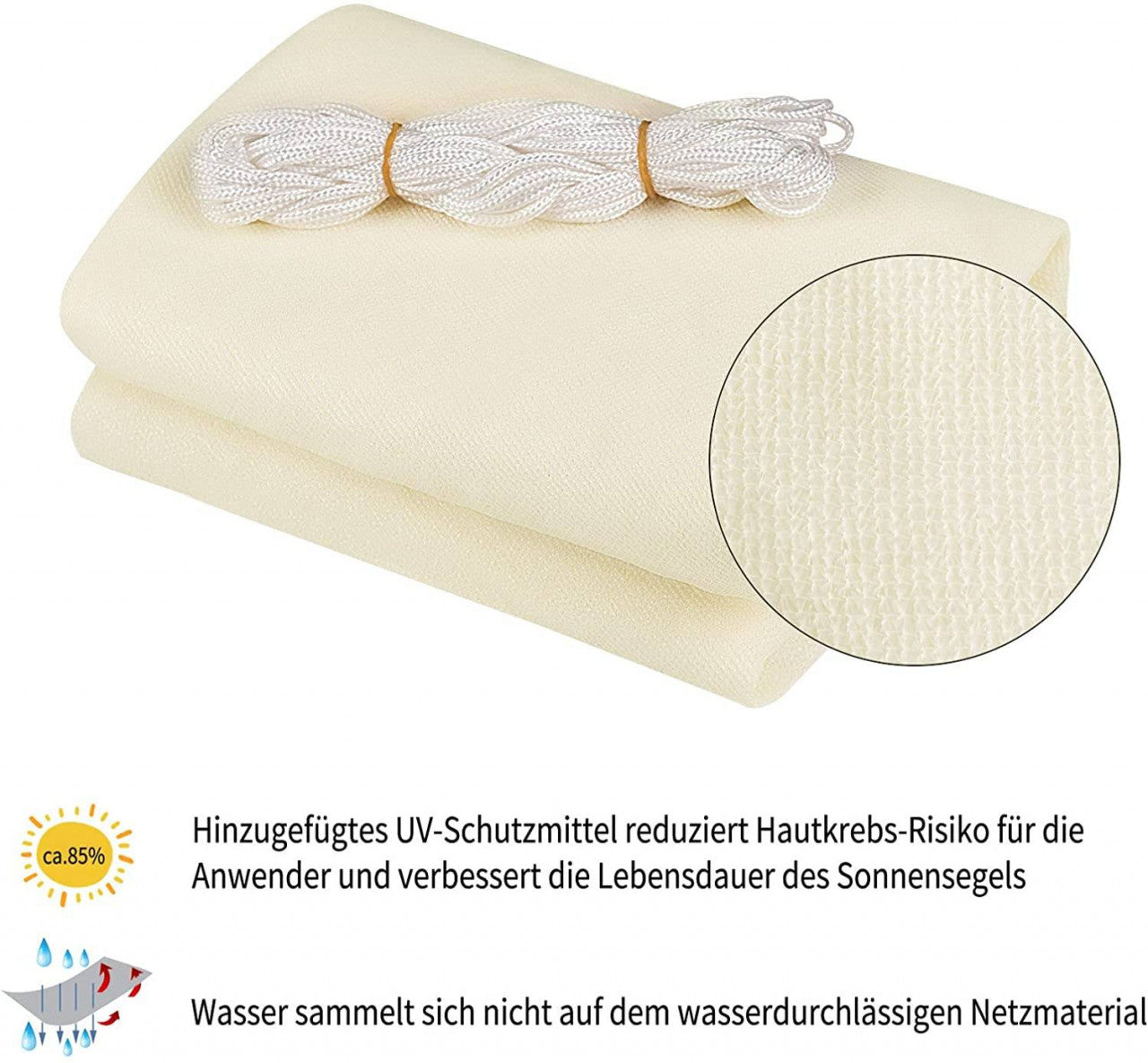 24goodz Sun Shade Sail - UV Protection - Easy Installation - HDPE - For Gardens and Patios - Cream 5x5 cm