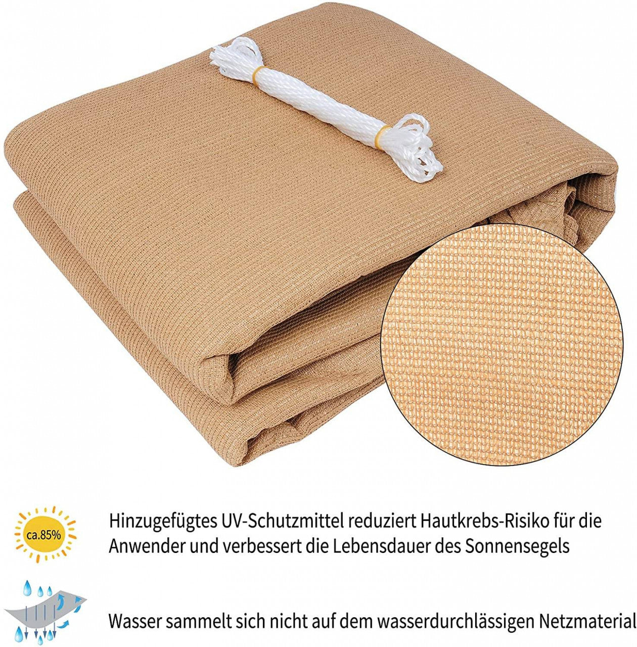 24goodz Sun Shade Sail - 80% UV Protection - Tear-Resistant and Easy to Install - HDPE - Sand - 5x5 m - sd