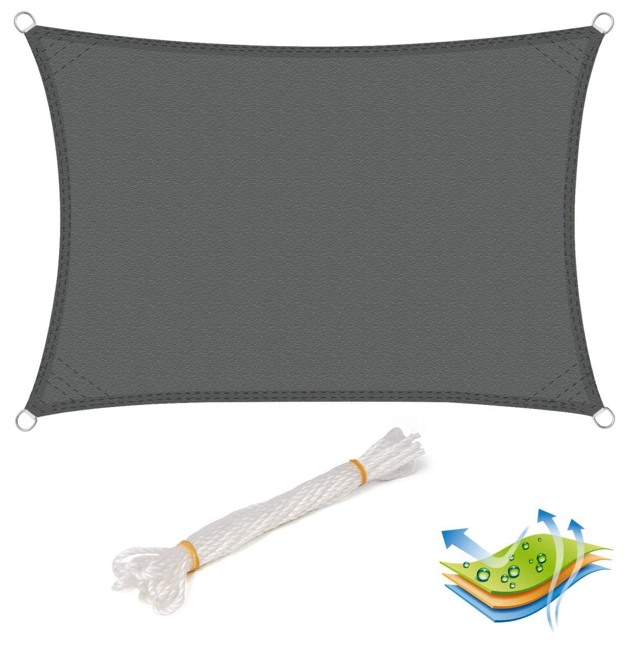 24goodz Waterproof Sunshade Canopy - 93% Sun Protection - Easy Installation - PES - For Outdoor Use - Grey 3x5 m