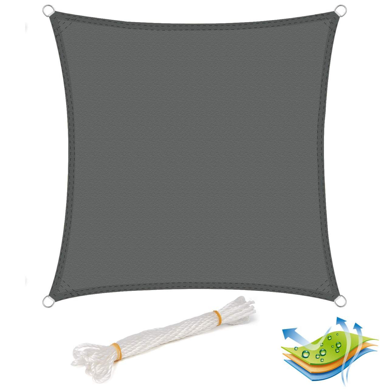 24goodz Waterproof Sun Shade Sail - 93% UV Protection - Easy Installation - PES - Outdoor Use - Grey 4x4 m