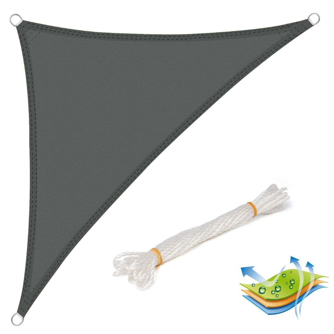 24goodz Waterproof Sun Shade Sail - 93% UV Protection - Easy Installation - PES - Outdoor Use - Grey 5x5x7 m