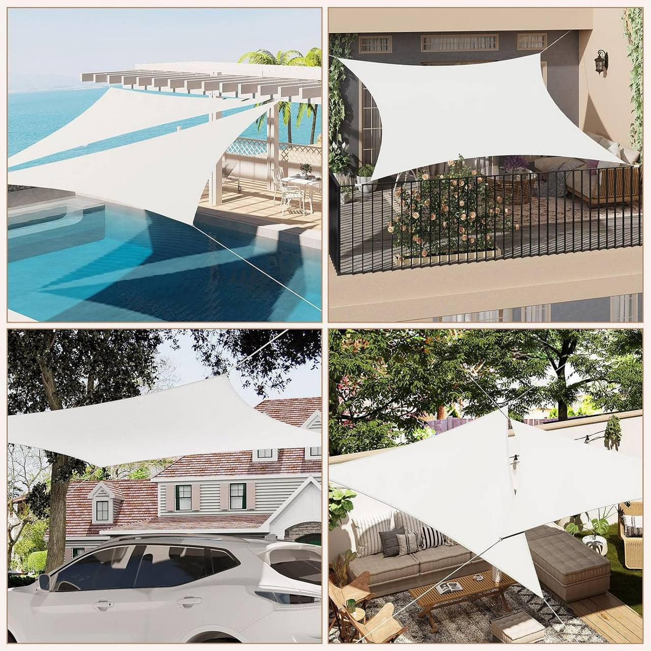 24goodz Sun Shade Sail - Waterproof and UV Resistant - 200 g/m² PES Fabric - Outdoor Use - Beige 3.6x3.6x5.1 m