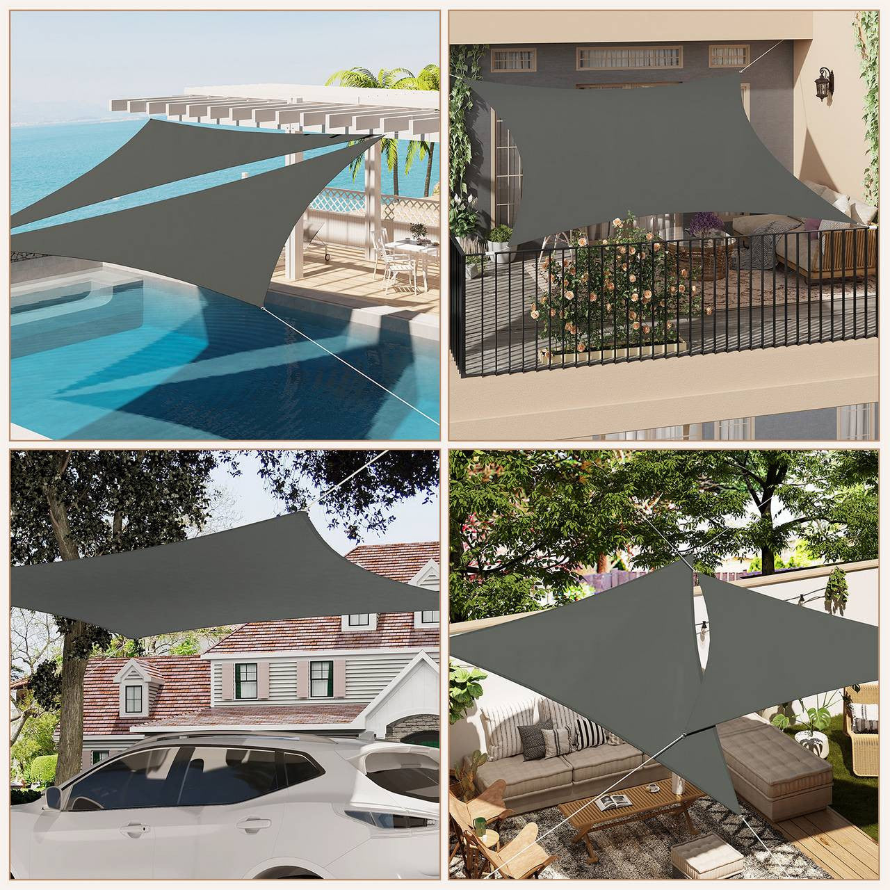 24goodz Sun Shade Sail - Waterproof and UV-Resistant - Durable PES Fabric - Outdoor Use - Dark Grey 5x7x7 m