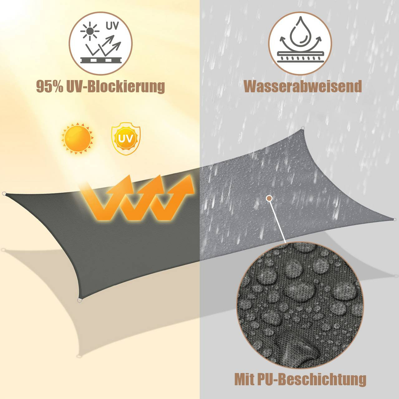 24goodz Sun Shade Sail - Waterproof and UV Resistant - 200 g/m² PES Fabric - For Outdoor Use - Dark Grey 3x4 m
