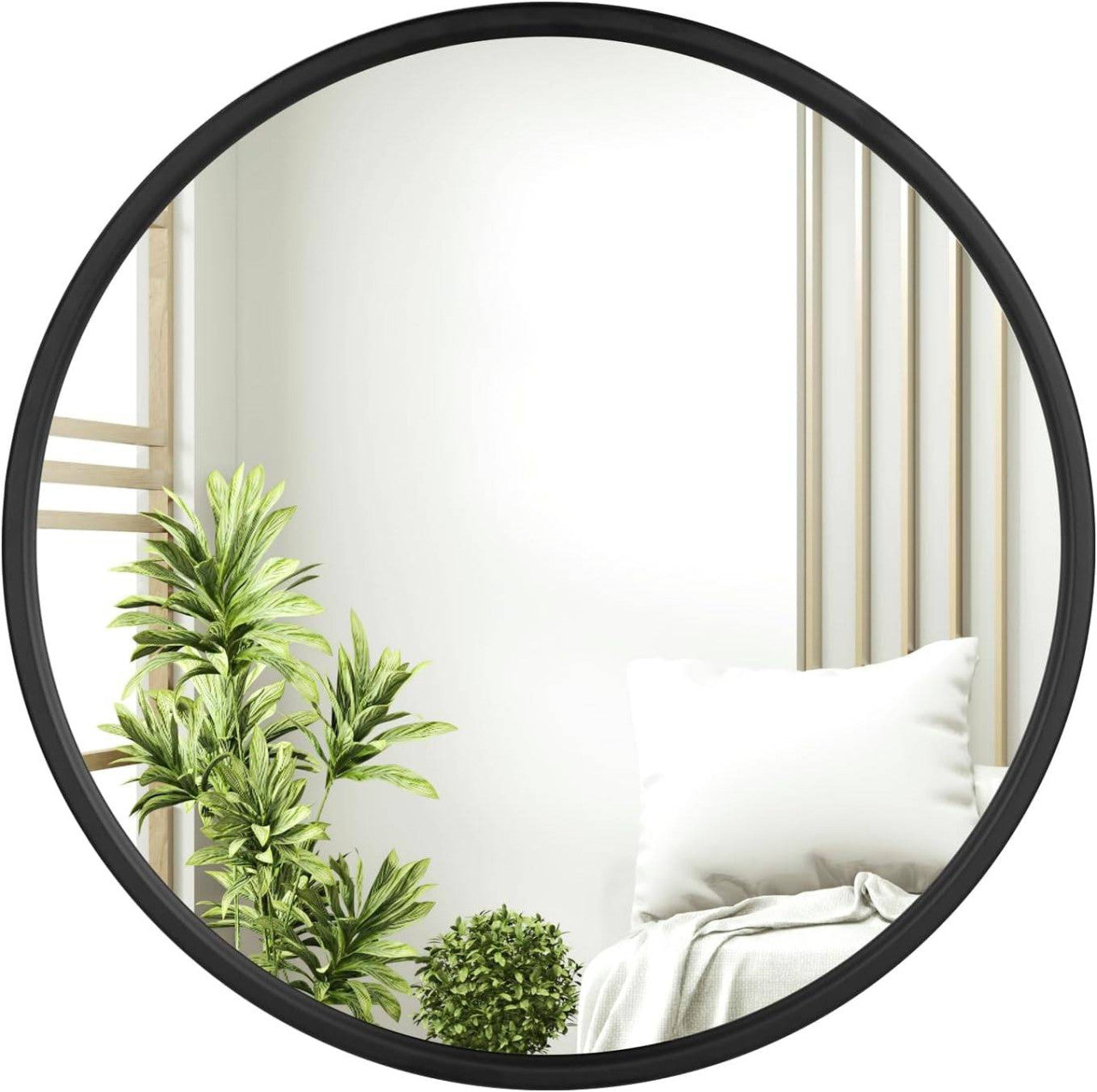 24goodz Round Wall Mirror - Crystal Clear Reflection - Minimalist and Luxurious Design - Glass + MDF - Black - 40 cm