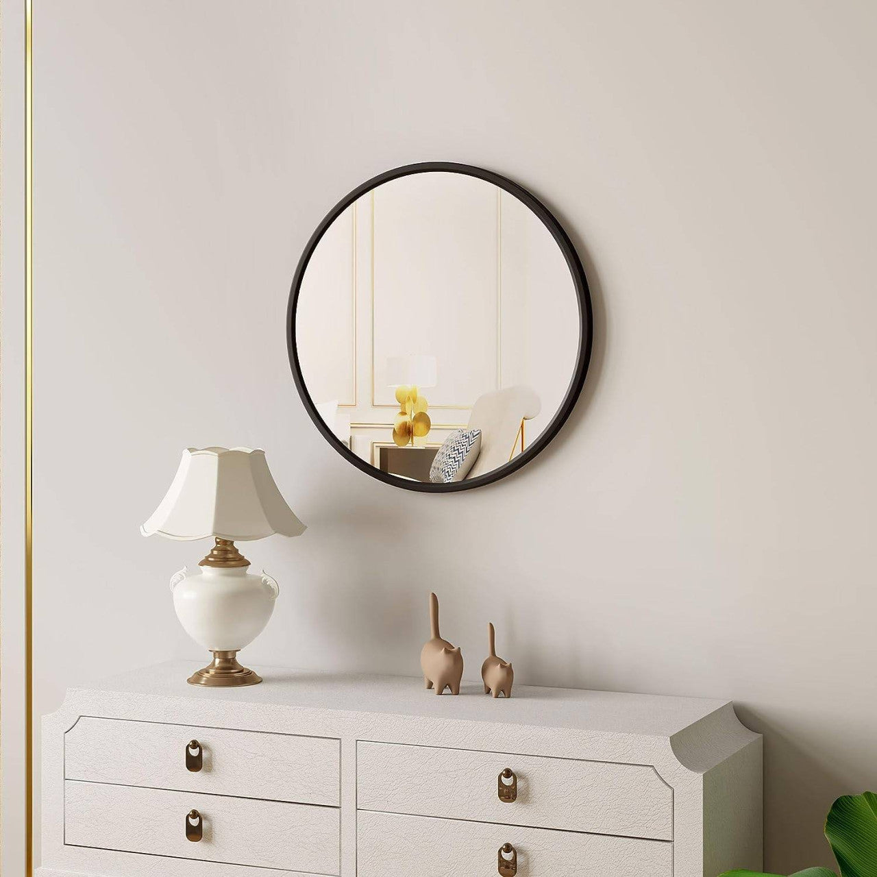 24goodz Round Wall Mirror - Crystal Clear Reflection - Minimalist and Luxurious Design - Glass and Metal - Black - 50 cm