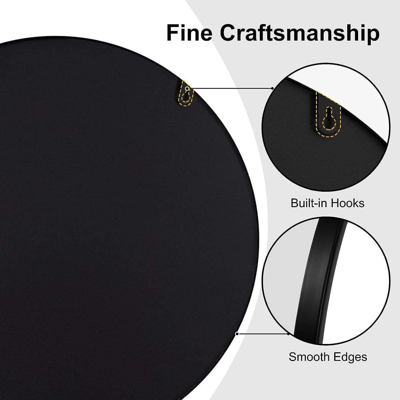 24goodz Round Wall Mirror - Crystal Clear Reflection - Minimalist and Luxurious Design - Glass and MDF - Black - 60 cm