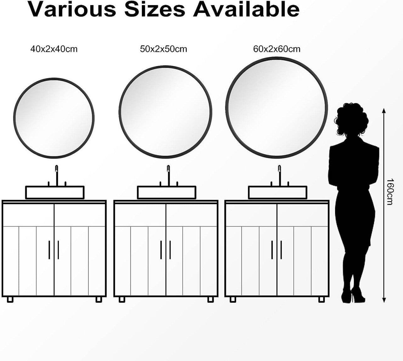 24goodz Round Wall Mirror - Crystal Clear Reflection - Minimalist and Luxurious Design - Glass and MDF - Black - 60 cm