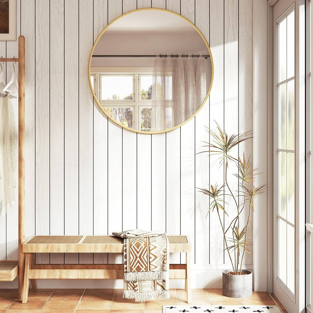 24goodz Round Wall Mirror - Crystal Clear Reflection - Minimalist and Luxurious Design - Metal and MDF - Black - 81 cm