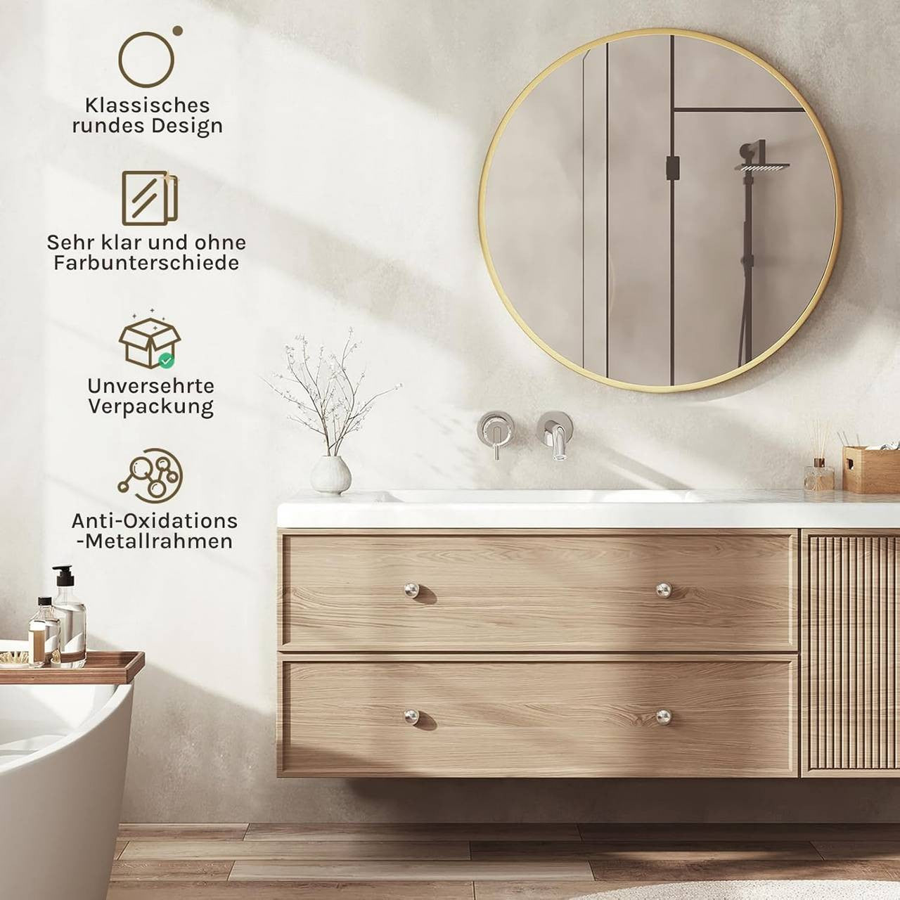 24goodz Round Wall Mirror - Crystal Clear Reflection - Minimalist and Luxurious Design - Metal and MDF - Black - 81 cm