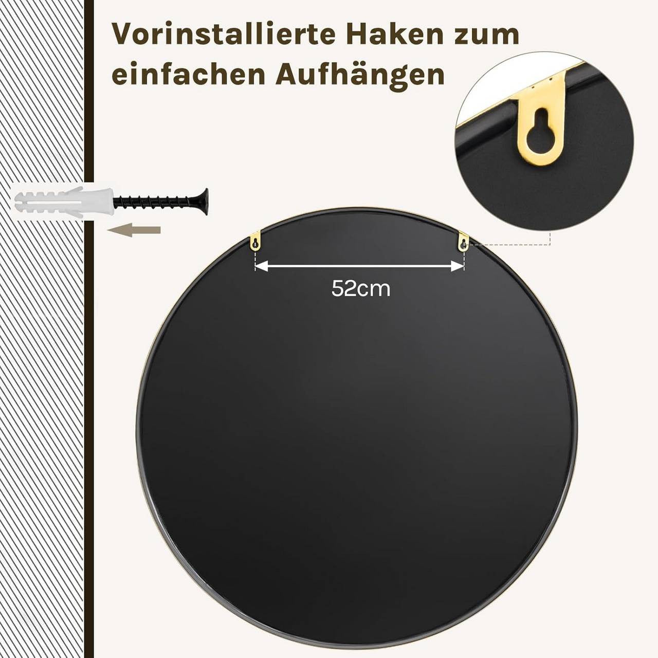 24goodz Round Wall Mirror - Crystal Clear Reflection - Minimalist and Luxurious Design - Metal and MDF - Black - 81 cm