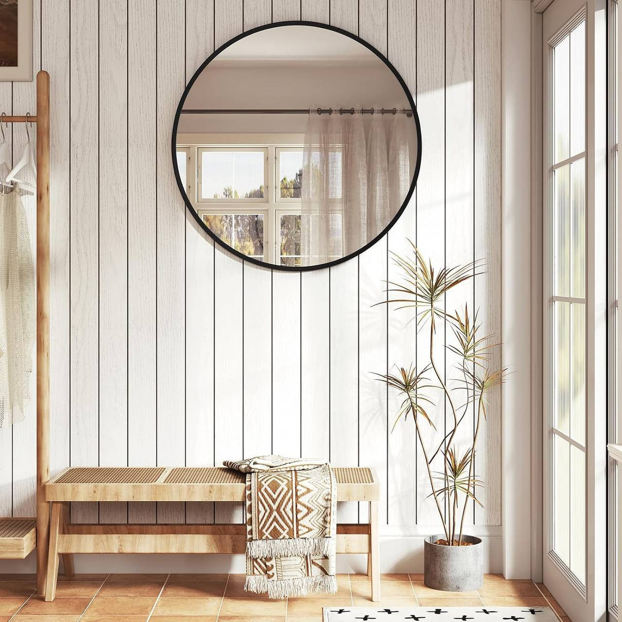 24goodz Round Wall Mirror - Crystal Clear Reflection - Minimalist and Luxurious Design - Glass and MDF - Black - 81 cm