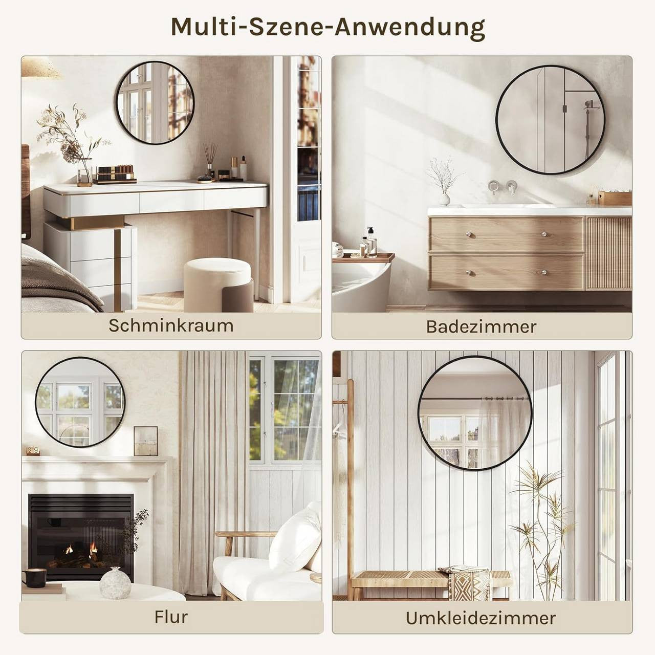 24goodz Round Wall Mirror - Crystal Clear Reflection - Minimalist and Luxurious Design - Glass and MDF - Black - 81 cm