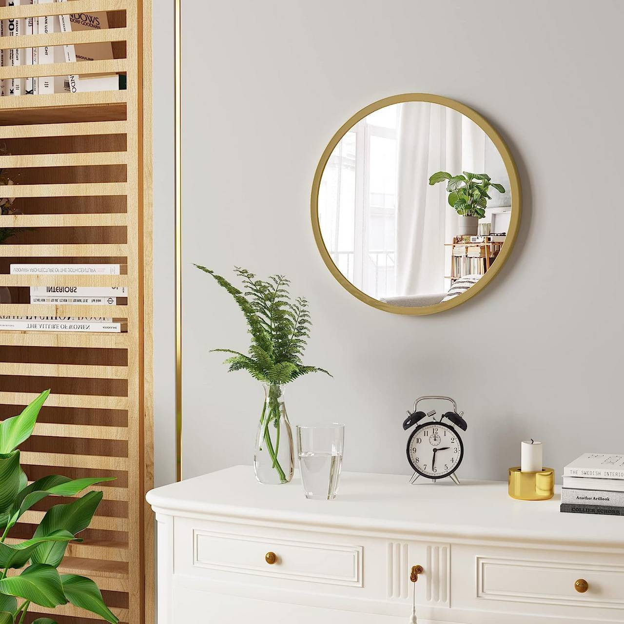 24goodz Round Wall Mirror - Crystal Clear Reflection - Minimalist and Luxurious Design - Glass and MDF - Black - 40 cm - gd