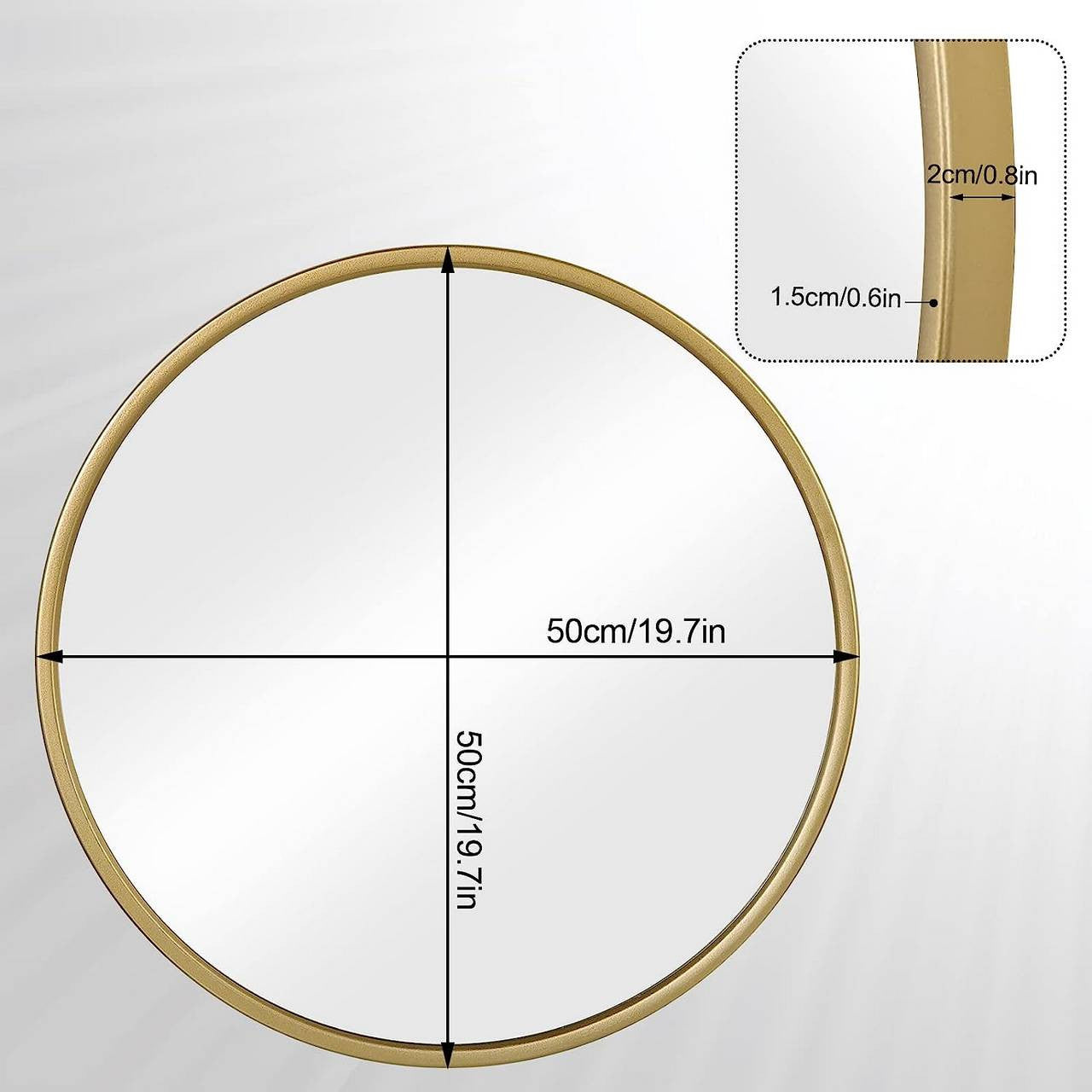 24goodz Round Wall Mirror - Crystal Clear Reflection - Minimalist and Luxurious Design - Glass and MDF - Black - 50 cm - gd