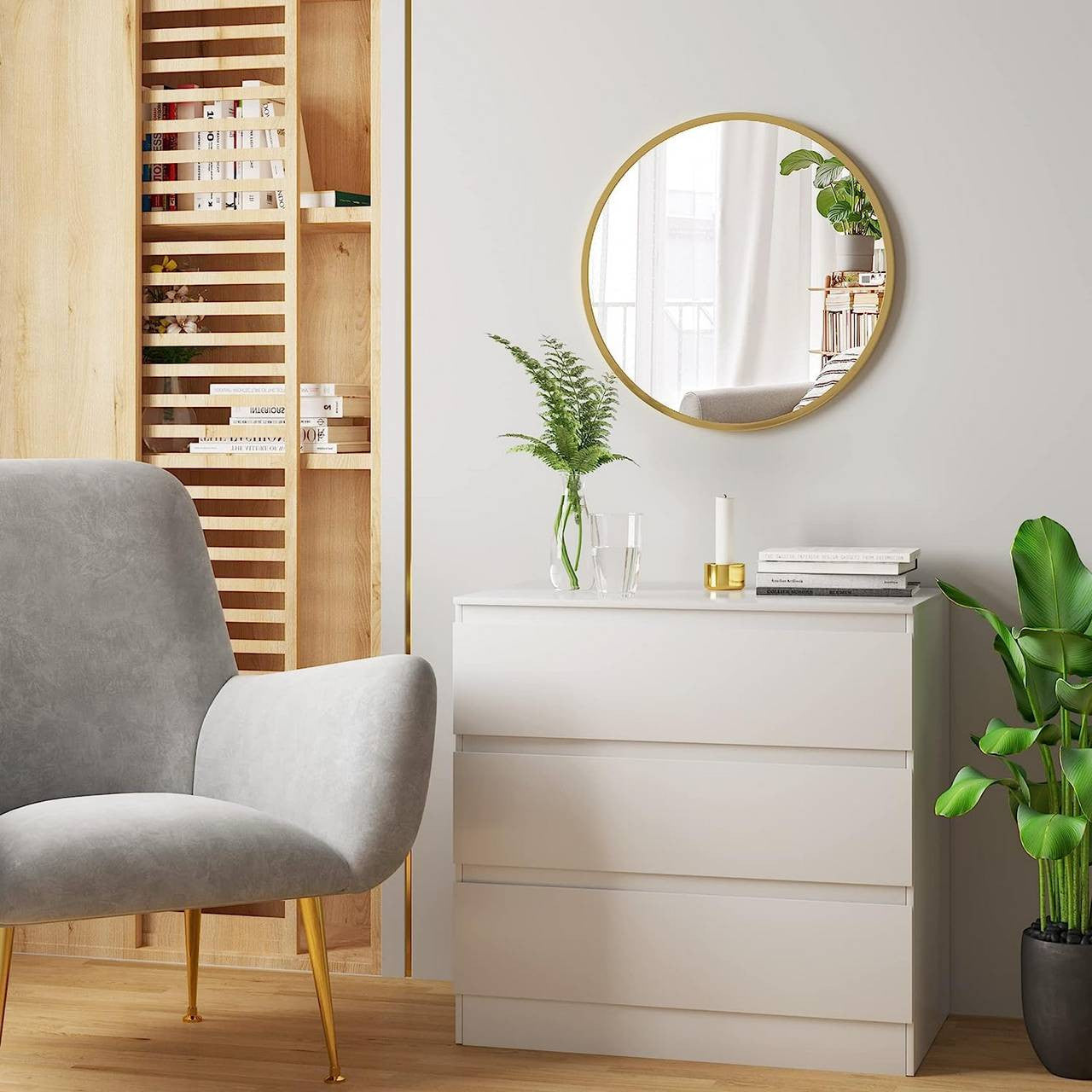 24goodz Round Wall Mirror - Crystal Clear Reflection - Minimalist and Luxurious Design - Glass and MDF - Black - 60 cm - gd