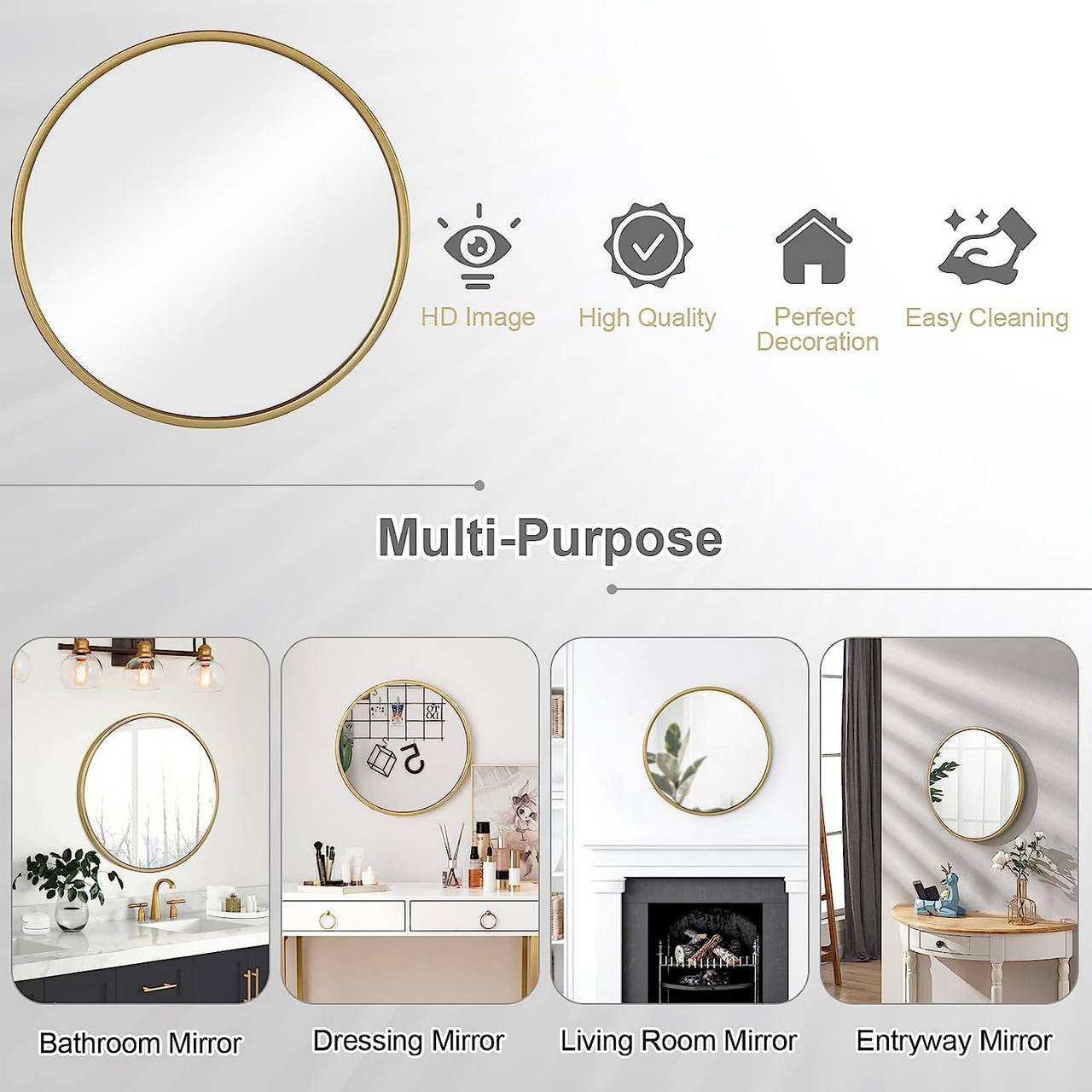 24goodz Round Wall Mirror - Crystal Clear Reflection - Minimalist and Luxurious Design - Glass and MDF - Black - 60 cm - gd