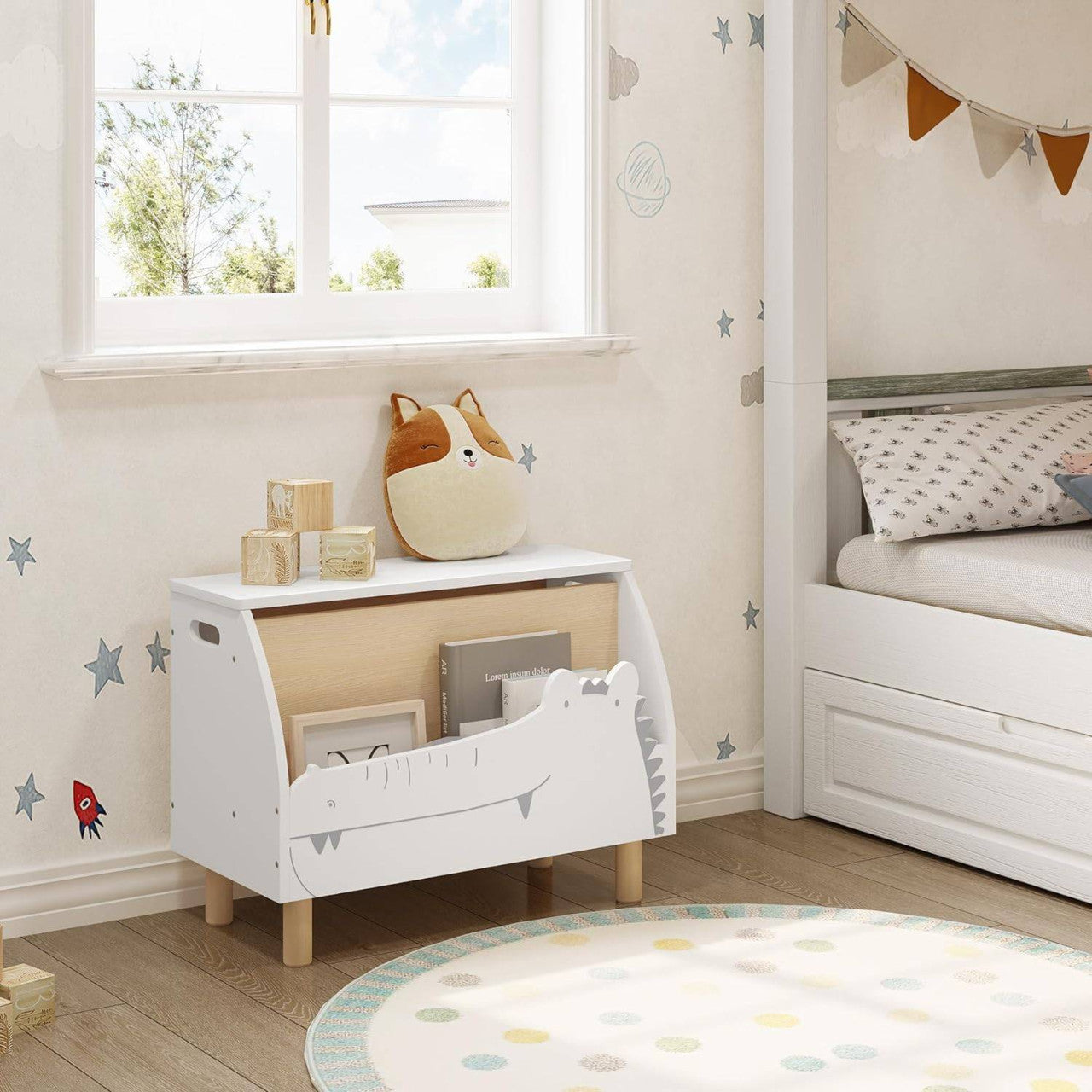 24goodz Toy Chest and Bench with Storage - Safe Design - Multi-Purpose - MDF - For Children - White