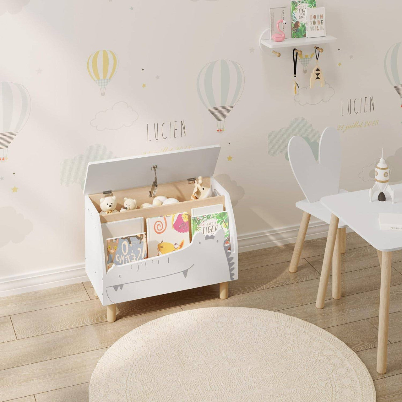 24goodz Toy Chest and Bench with Storage - Safe Design - Multi-Purpose - MDF - For Children - White