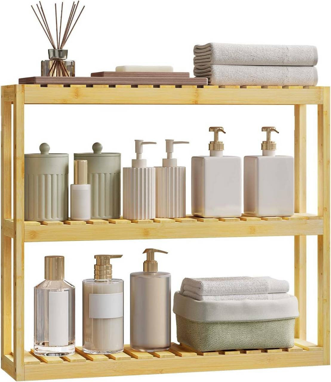 24goodz Bamboo Wall Shelf - Adjustable and Versatile - Moisture Resistant - For Adults - 62x54.2x15 cm
