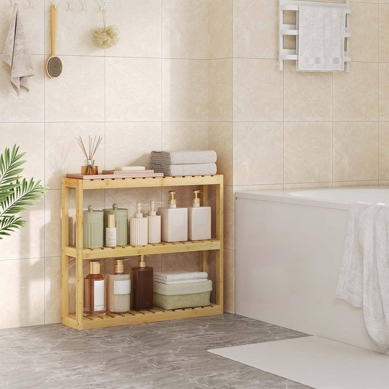 24goodz Bamboo Wall Shelf - Adjustable and Versatile - Moisture Resistant - For Adults - 62x54.2x15 cm