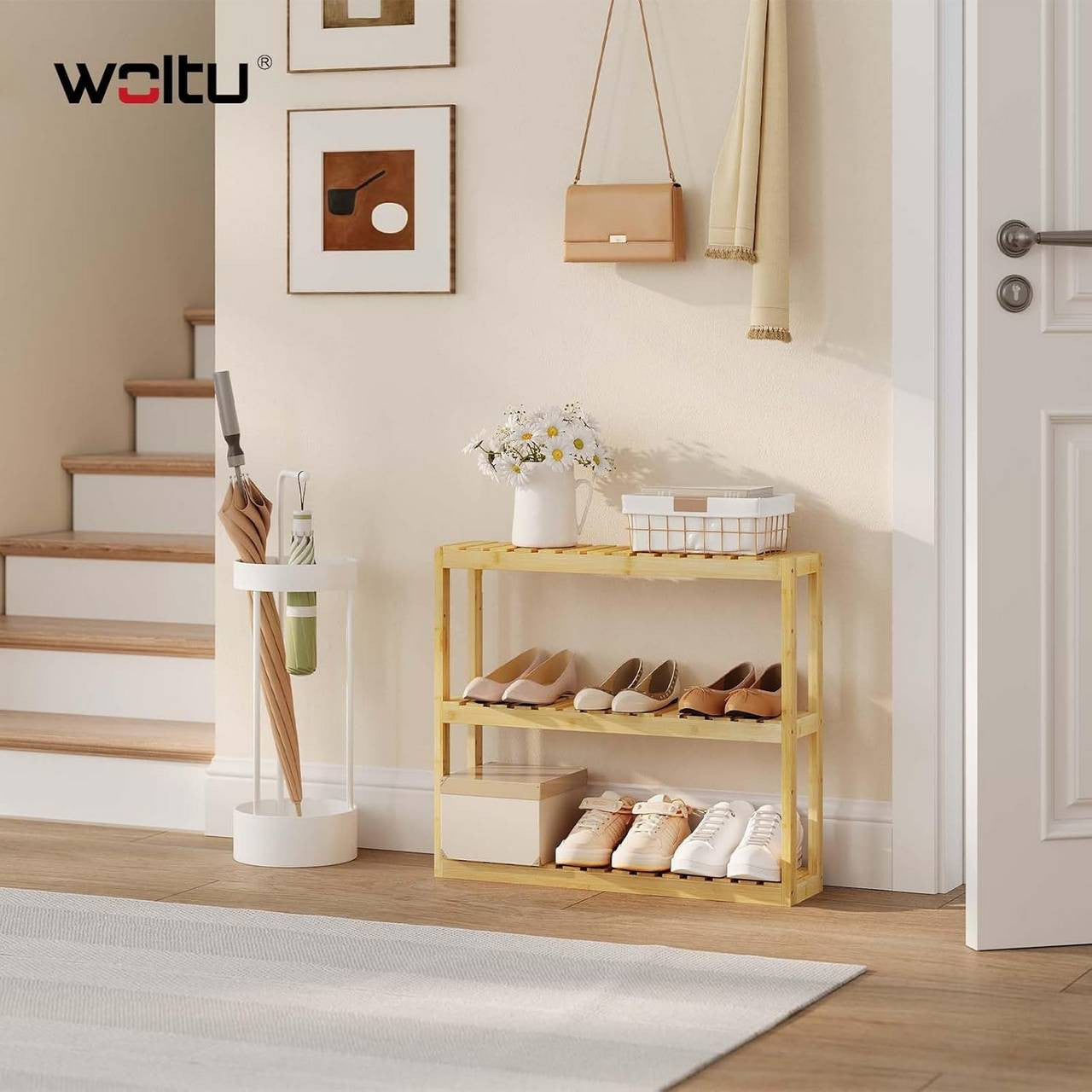 24goodz Bamboo Wall Shelf - Adjustable and Versatile - Moisture Resistant - For Adults - 62x54.2x15 cm