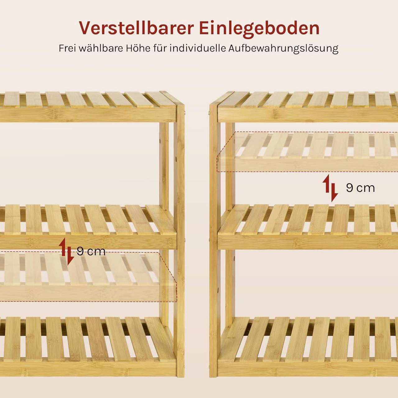 24goodz Bamboo Wall Shelf - Adjustable and Versatile - Moisture Resistant - For Adults - 62x54.2x15 cm