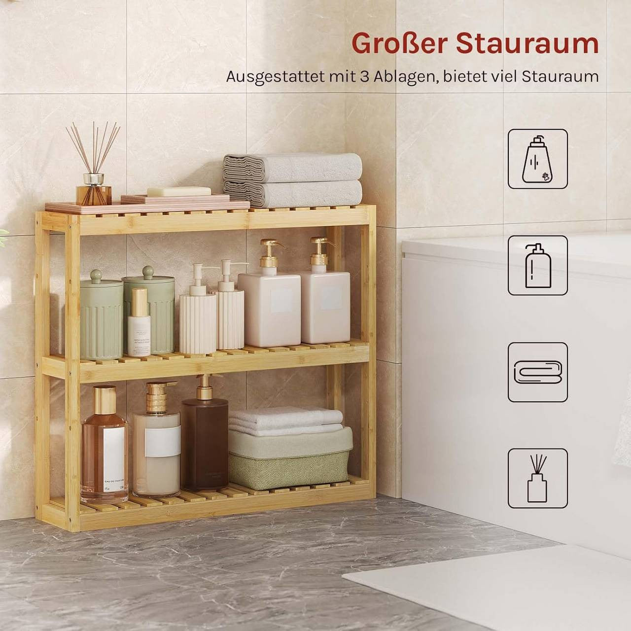 24goodz Bamboo Wall Shelf - Adjustable and Versatile - Moisture Resistant - For Adults - 62x54.2x15 cm