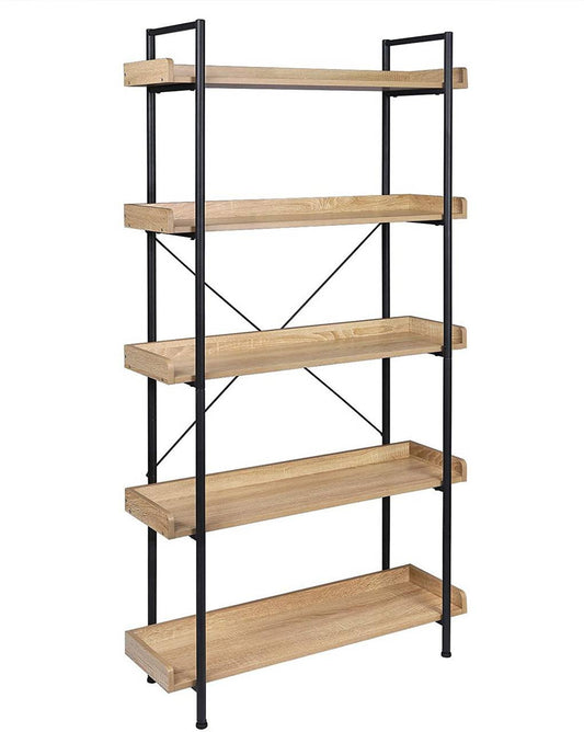 24goodz Standing Shelf with 5 Shelves - Modern and Sturdy Design - MDF + Metal - For Every Room - Light Oak - hei