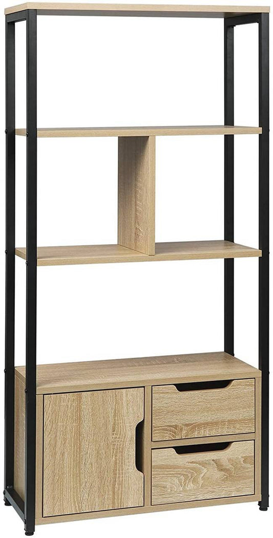 24goodz Bookcase with Cabinet - Elegant Industrial Style - Sturdy Metal Frame - MDF - For Home and Office - Light Oak - hei