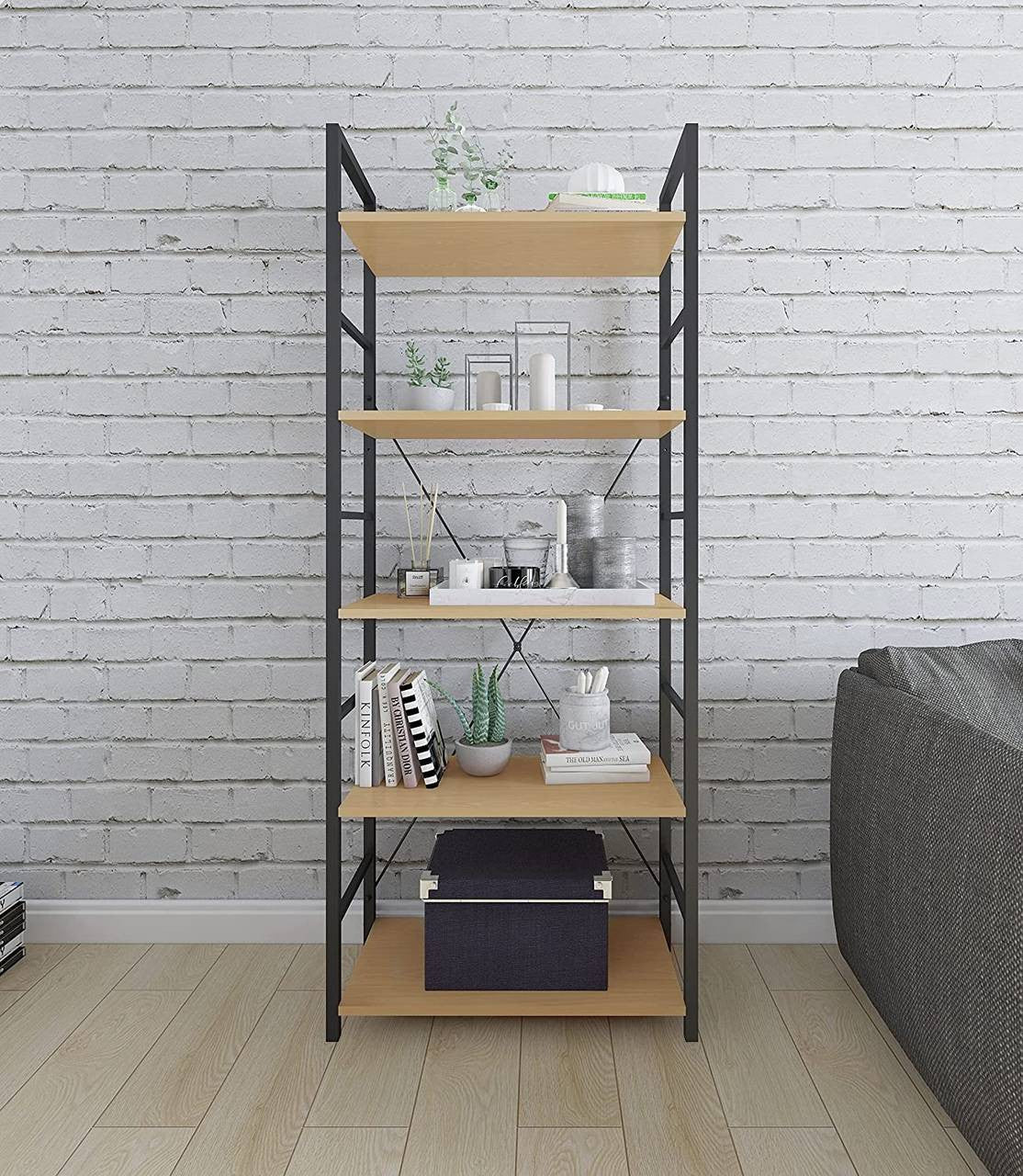 24goodz Standing Shelf - Stylish and Modern Design - Easy to Assemble - MDF and Steel - For Home Organization - Black - hei